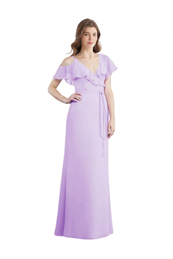 Online Lila A-Linien V-Ausschnitt Chiffon Lange Brautjungfernkleider