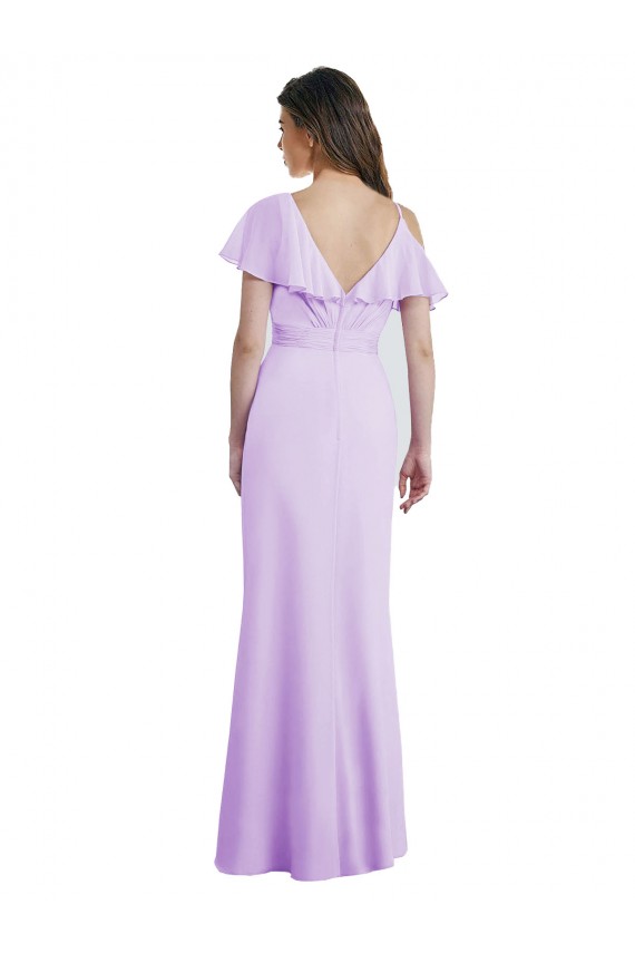 Online Lila A-Linien V-Ausschnitt Chiffon Lange Brautjungfernkleider