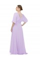 Online Lila A-Linien V-Ausschnitt Chiffon Lange Brautjungfernkleider