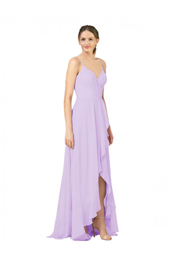 Online Lila Etui V-Ausschnitt Chiffon Lange Brautjungfernkleider