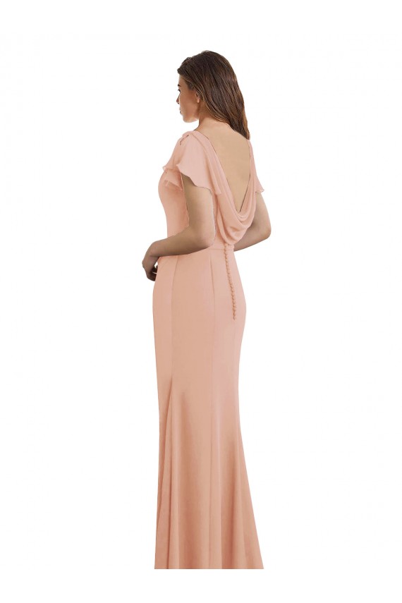 Online Meerjungfrau Bootshals Stehkragen Ausschnitt Chiffon Lange Brautjungfernkleider / Abiballkleider