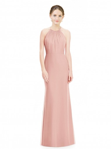 Online Meerjungfrau Neckholder Chiffon Lange Brautjungfernkleider