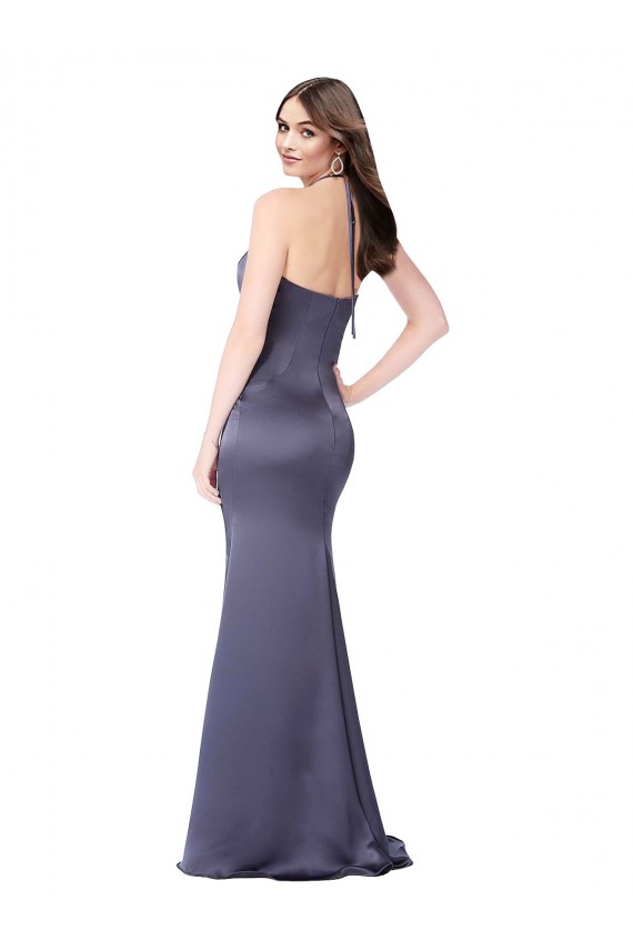 Online Meerjungfrau Neckholder Seidiger Satin Lange Formale Brautjungfernkleider / Abendkleider / Abiballkleider