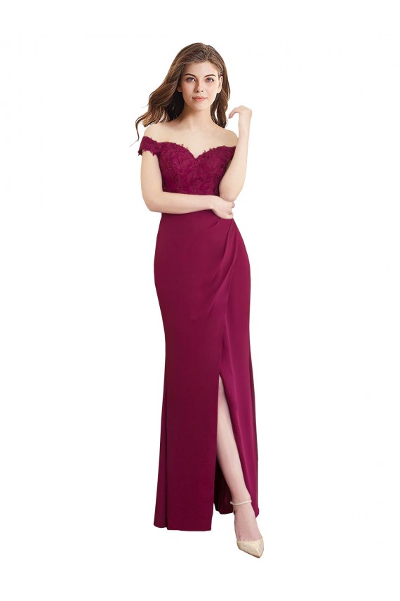 Online Meerjungfrau Off-Schulter Chiffon Spitze Lange Brautjungfernkleider