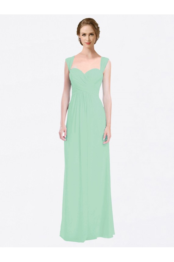 Online Minzgrün A-Linien Chiffon Lange Brautjungfernkleider