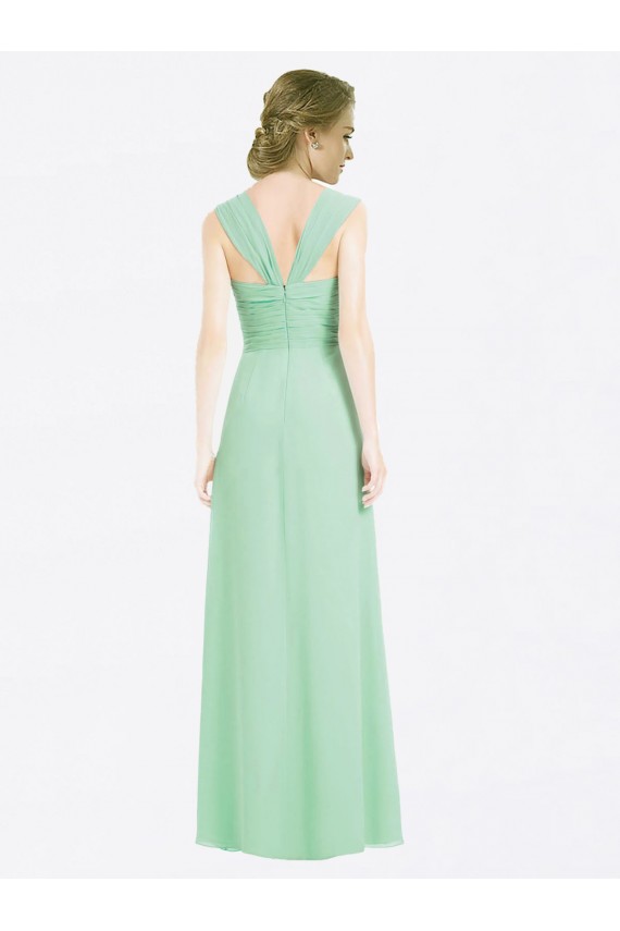 Online Minzgrün A-Linien Chiffon Lange Brautjungfernkleider
