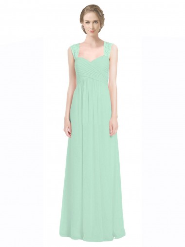 Online Minzgrün A-Linien Chiffon Spitze Lange Brautjungfernkleider