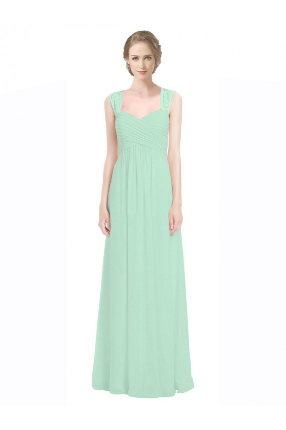 Online Minzgrün A-Linien Chiffon Spitze Lange Brautjungfernkleider
