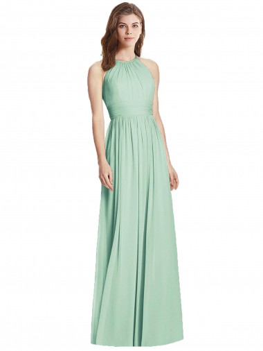 Online Minzgrün A-Linien Neckholder Chiffon Lange Brautjungfernkleider