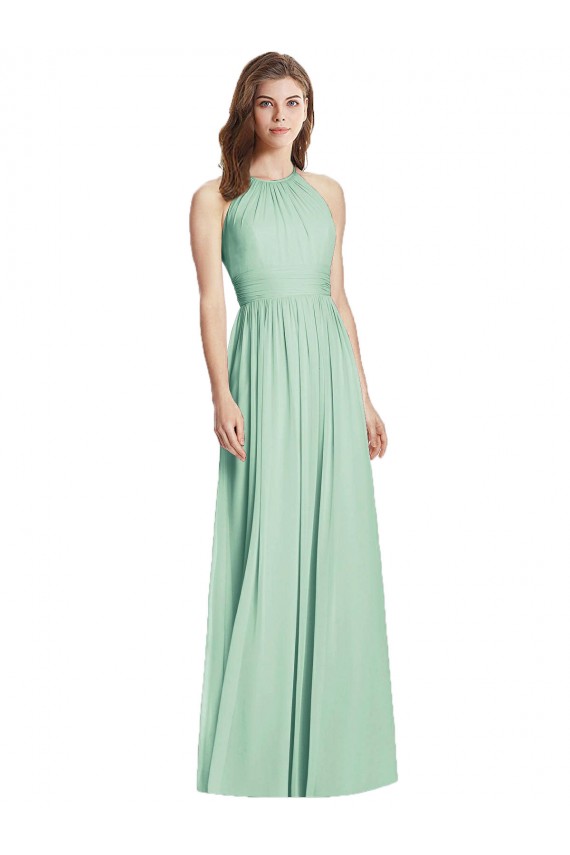Online Minzgrün A-Linien Neckholder Chiffon Lange Brautjungfernkleider