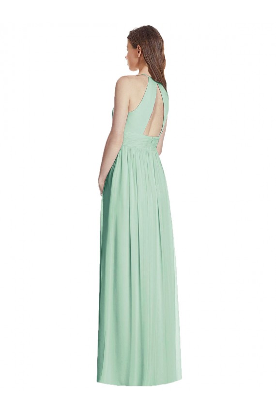 Online Minzgrün A-Linien Neckholder Chiffon Lange Brautjungfernkleider