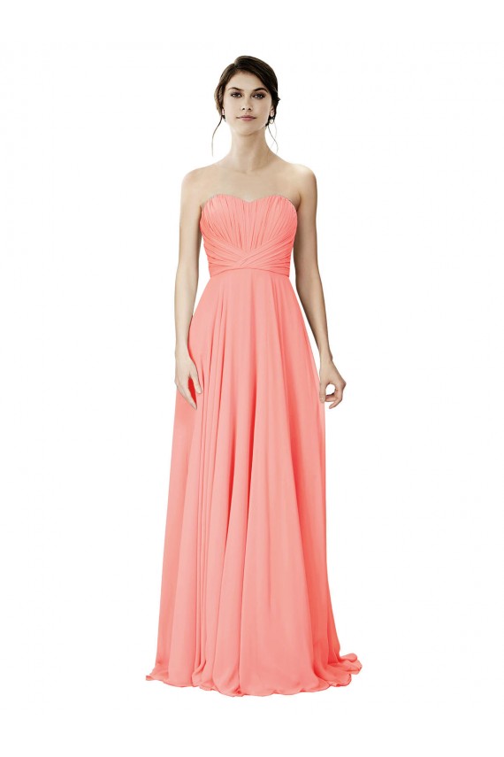 Online Peach A-Linien Trägerlos Chiffon Lange Brautjungfernkleider
