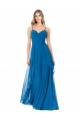 Online Pfauenblau A-Linien Spaghetti-Träger Chiffon Lange Brautjungfernkleider