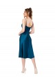 Online Pfauenblau A-Linien V-Ausschnitt Midi Seidiger Satin Kurze Brautjungfernkleider / Abiballkleider / Cocktailkleider / Heimkehr Kleider