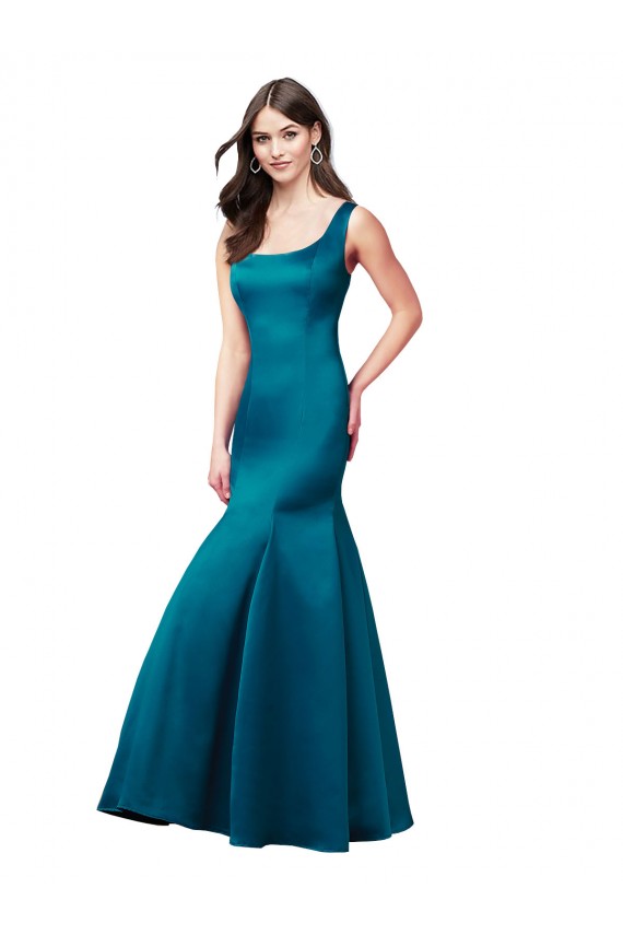 Online Pfauenblau Meerjungfrau Satin Lange Brautjungfernkleider / Abiballkleider