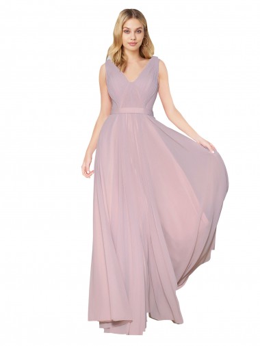 Online Primel A-Linien V-Ausschnitt Chiffon Lange Formale Brautjungfernkleider / Abendkleider / Abiballkleider