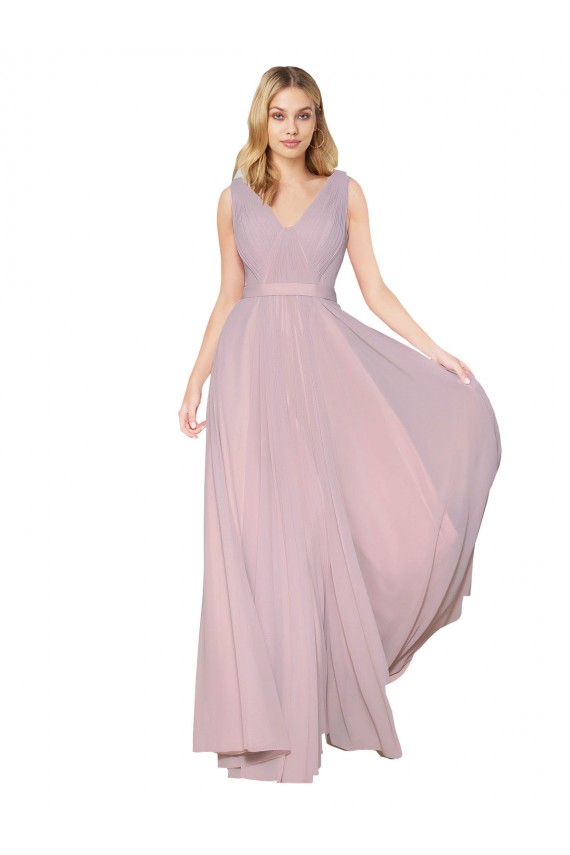 Online Primel A-Linien V-Ausschnitt Chiffon Lange Formale Brautjungfernkleider / Abendkleider / Abiballkleider