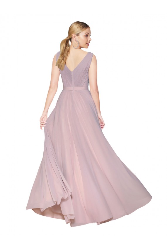 Online Primel A-Linien V-Ausschnitt Chiffon Lange Formale Brautjungfernkleider / Abendkleider / Abiballkleider