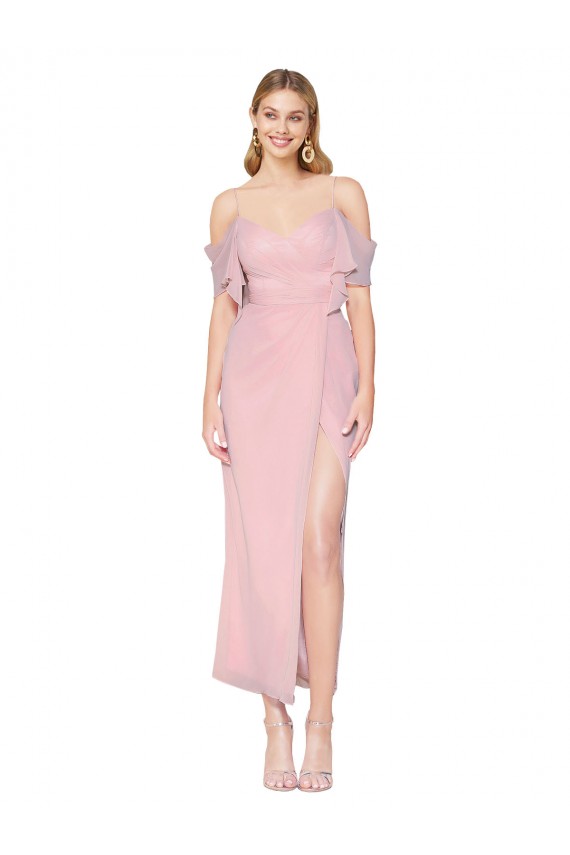 Online Primel Meerjungfrau Off-Schulter Knielang Chiffon Kurze Formale Brautjungfernkleider / Abendkleider / Abiballkleider