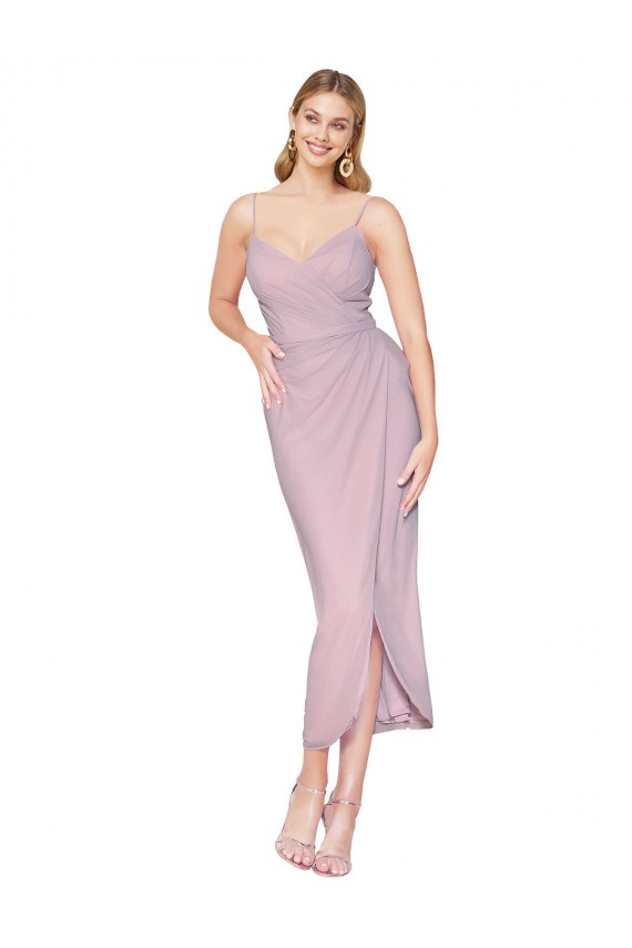 Online Primel Meerjungfrau Spaghetti-Träger Stehkragen Ausschnitt Knielang Chiffon Kurze Brautjungfernkleider / Abiballkleider / Cocktailkleider / Heimkehr Kleider