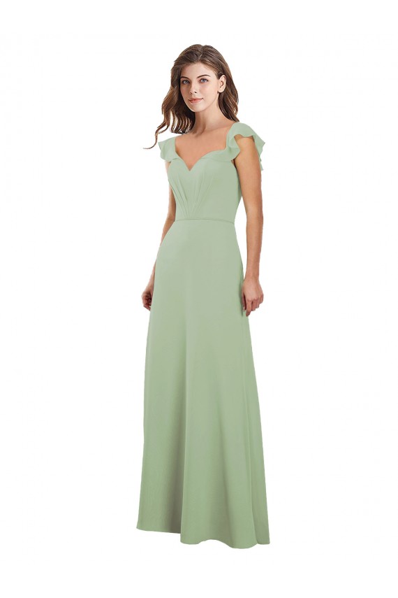 Online Rauchgrün A-Linien Chiffon Lange Brautjungfernkleider