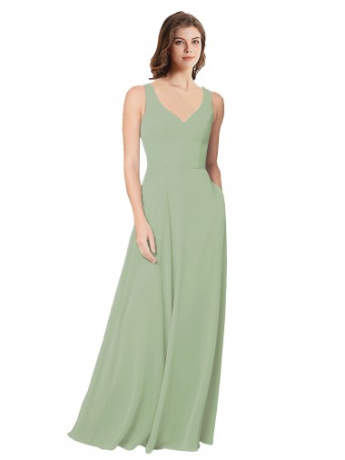 Online Rauchgrün A-Linien Chiffon Lange Brautjungfernkleider
