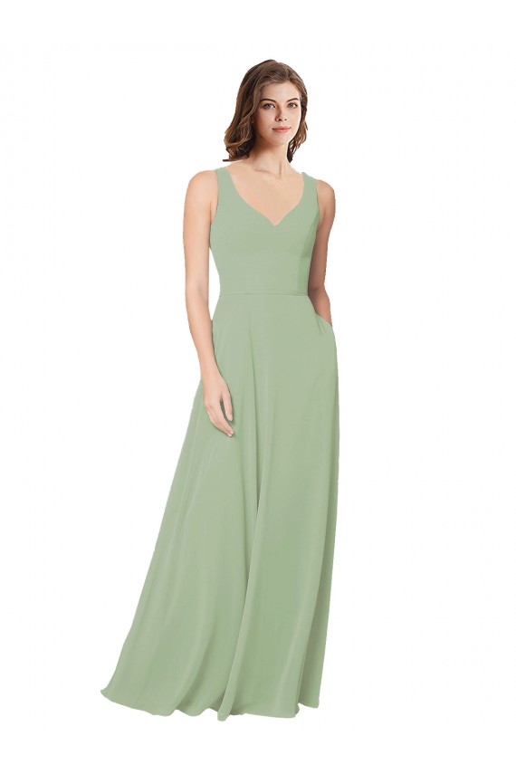 Online Rauchgrün A-Linien Chiffon Lange Brautjungfernkleider