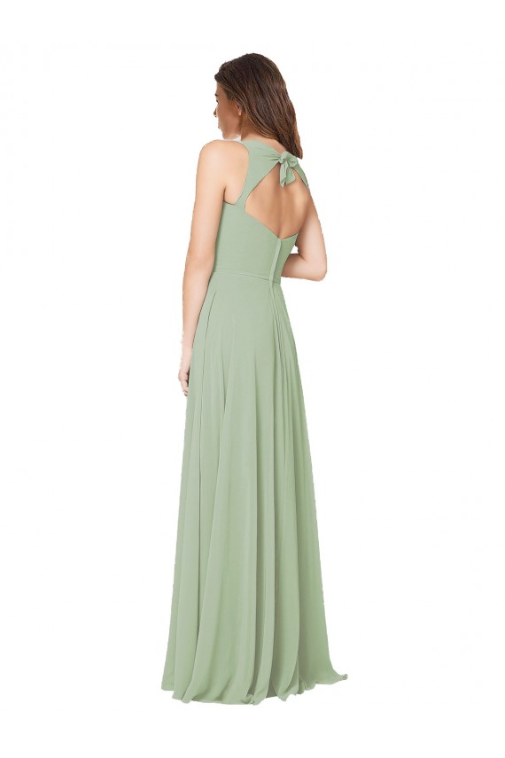 Online Rauchgrün A-Linien Chiffon Lange Brautjungfernkleider