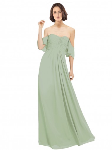 Online Rauchgrün A-Linien Off-Schulter Chiffon Lange Brautjungfernkleider