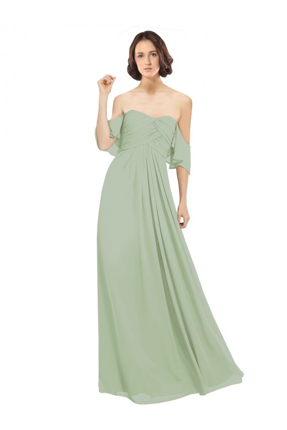 Online Rauchgrün A-Linien Off-Schulter Chiffon Lange Brautjungfernkleider