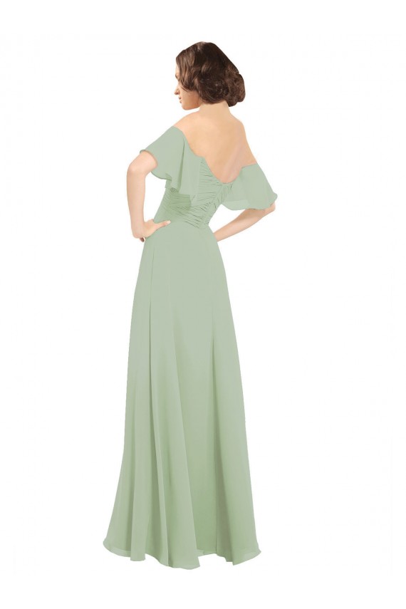 Online Rauchgrün A-Linien Off-Schulter Chiffon Lange Brautjungfernkleider