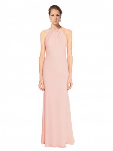 Online Rosa 114 A-Linien Spaghetti-Träger Neckholder Chiffon Lange Brautjungfernkleider