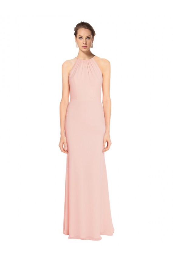 Online Rosa 114 A-Linien Spaghetti-Träger Neckholder Chiffon Lange Brautjungfernkleider