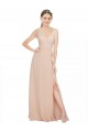 Online Rosa 114 A-Linien V-Ausschnitt Chiffon Lange Brautjungfernkleider