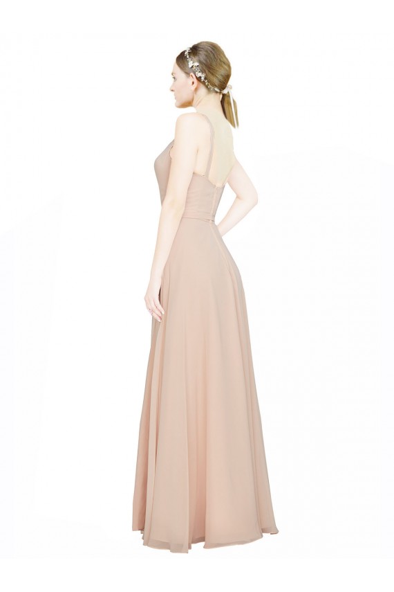 Online Rosa 114 A-Linien V-Ausschnitt Chiffon Lange Brautjungfernkleider