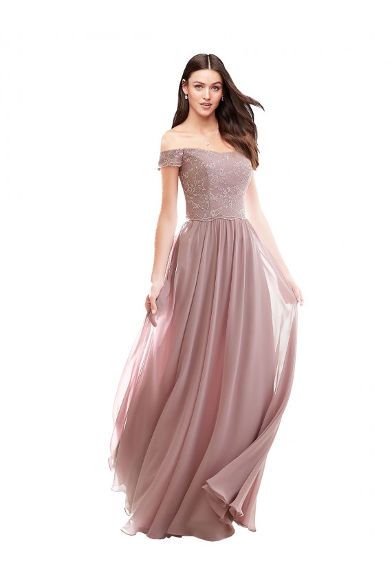 Online Rosa 147 A-Linien Off-Schulter Chiffon Spitze Lange Brautjungfernkleider