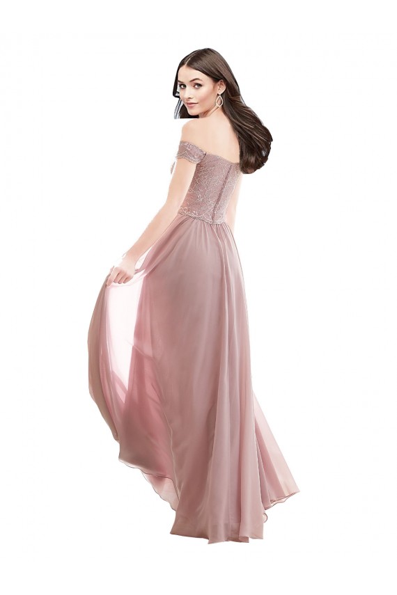 Online Rosa 147 A-Linien Off-Schulter Chiffon Spitze Lange Brautjungfernkleider