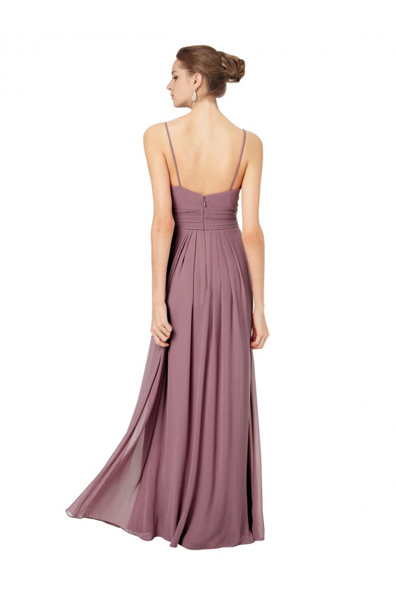 Online Rosa 147 A-Linien Spaghetti-Träger V-Ausschnitt Chiffon Lange Brautjungfernkleider