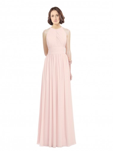 Online Rosa 42 A-Linien Neckholder Chiffon Lange Brautjungfernkleider