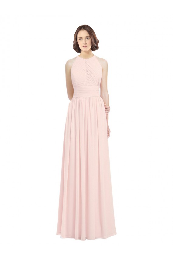 Online Rosa 42 A-Linien Neckholder Chiffon Lange Brautjungfernkleider