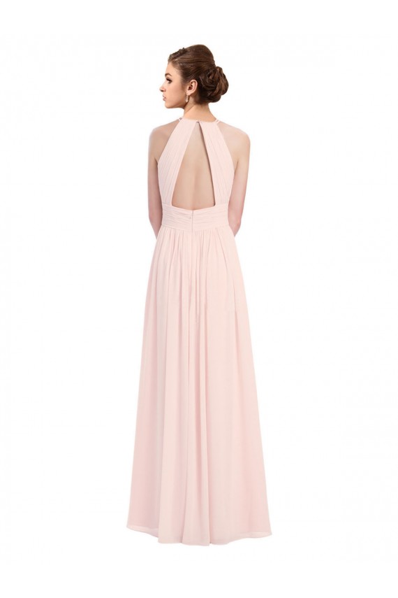 Online Rosa 42 A-Linien Neckholder Chiffon Lange Brautjungfernkleider
