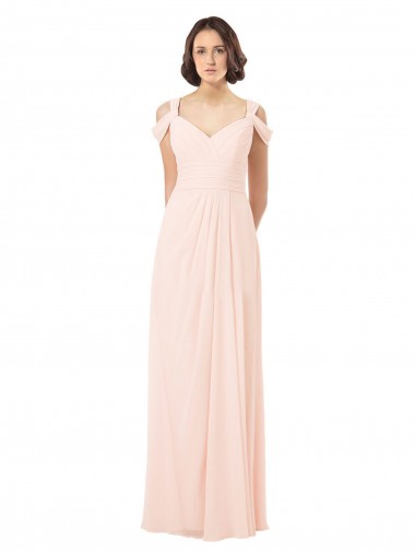 Online Rosa 42 A-Linien Off-Schulter Chiffon Lange Brautjungfernkleider