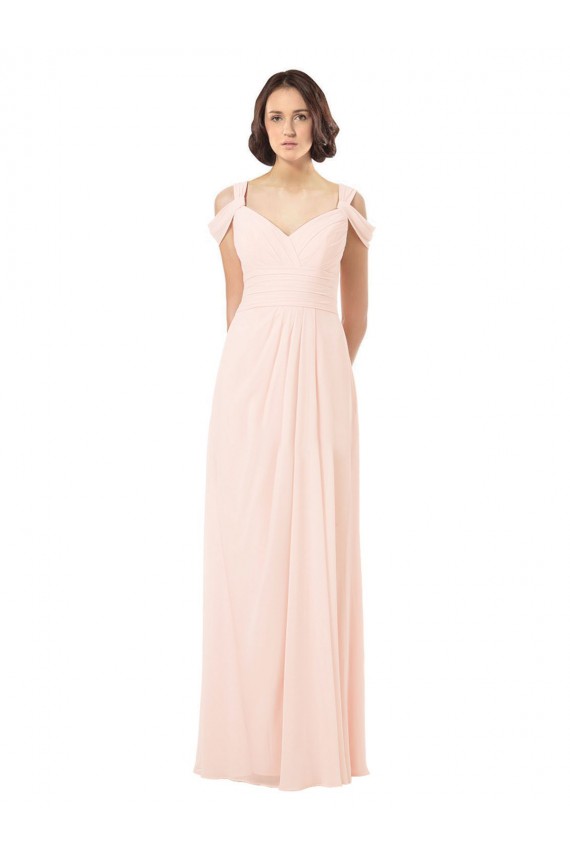 Online Rosa 42 A-Linien Off-Schulter Chiffon Lange Brautjungfernkleider