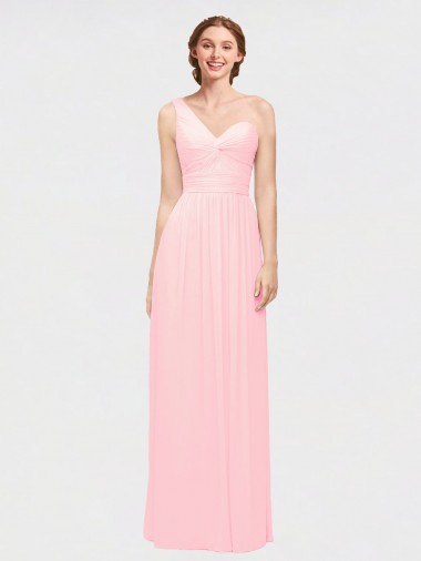 Online Rosa A-Linien Eine-Schulter Chiffon Lange Brautjungfernkleider