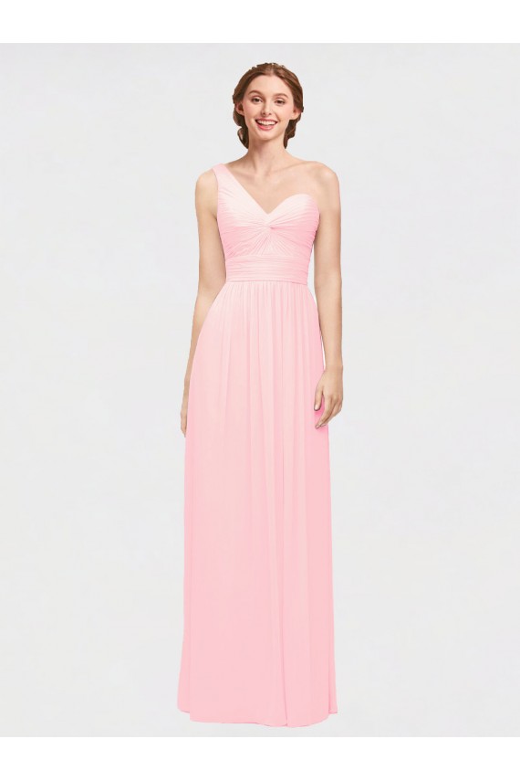 Online Rosa A-Linien Eine-Schulter Chiffon Lange Brautjungfernkleider
