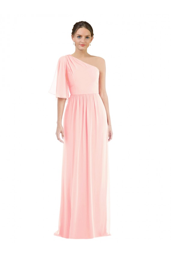 Online Rosa A-Linien Eine-Schulter Chiffon Lange Brautjungfernkleider