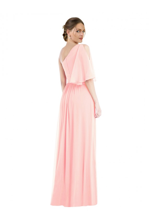 Online Rosa A-Linien Eine-Schulter Chiffon Lange Brautjungfernkleider