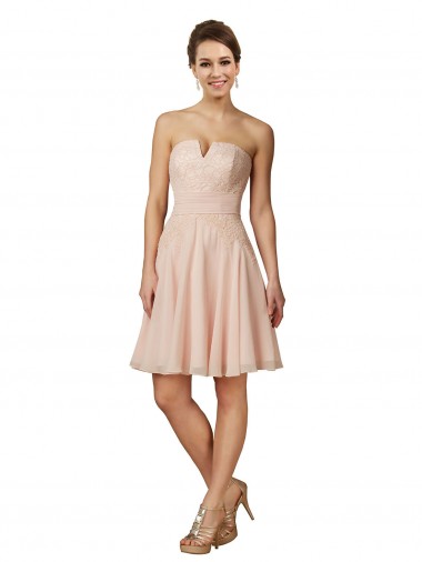 Online Rosa A-Linien Knielang Chiffon Spitze Kurze Brautjungfernkleider / Cocktailkleider