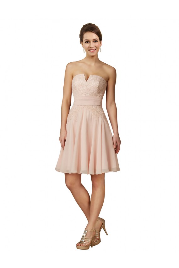 Online Rosa A-Linien Knielang Chiffon Spitze Kurze Brautjungfernkleider / Cocktailkleider