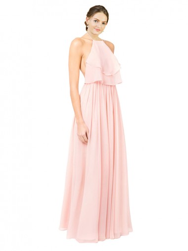 Online Rosa A-Linien Neckholder Chiffon Lange Brautjungfernkleider